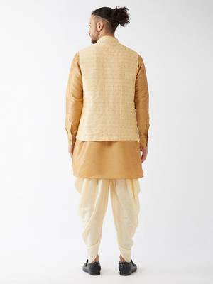 Gold Woven Silk Blend Dhoti-Kurta 4