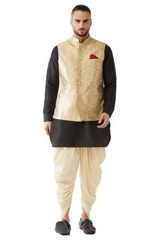 Black Woven Silk Blend Dhoti-Kurta