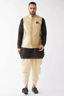Black Woven Silk Blend Dhoti-Kurta