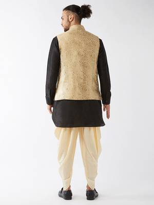 Black Woven Silk Blend Dhoti-Kurta 4