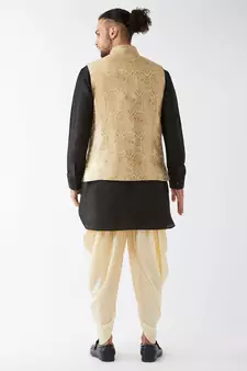 Black Woven Silk Blend Dhoti-Kurta