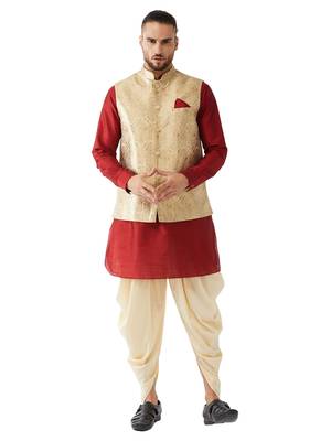 Maroon Woven Silk Blend Dhoti-Kurta 1