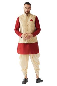 Maroon Woven Silk Blend Dhoti-Kurta