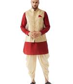 Maroon Woven Silk Blend Dhoti-Kurta