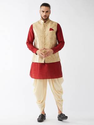 Maroon Woven Silk Blend Dhoti-Kurta 2