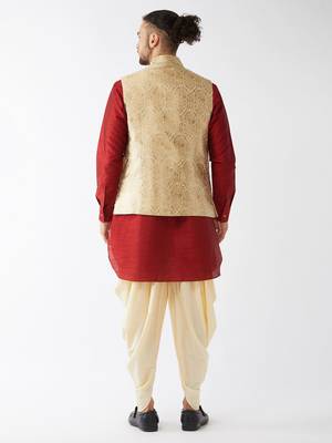 Maroon Woven Silk Blend Dhoti-Kurta 4