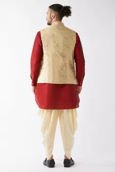 Maroon Woven Silk Blend Dhoti-Kurta