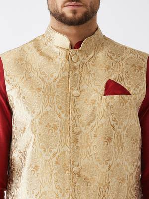 Maroon Woven Silk Blend Dhoti-Kurta 5