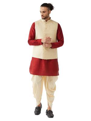 Maroon Woven Silk Blend Dhoti-Kurta 1