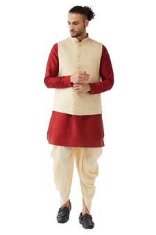 Maroon Woven Silk Blend Dhoti-Kurta