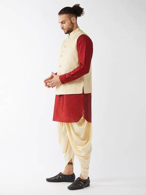 Maroon Woven Silk Blend Dhoti-Kurta 3