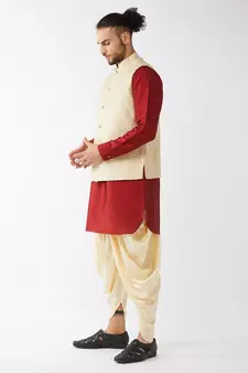 Maroon Woven Silk Blend Dhoti-Kurta