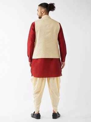 Maroon Woven Silk Blend Dhoti-Kurta 4