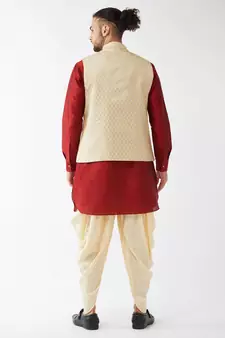 Maroon Woven Silk Blend Dhoti-Kurta