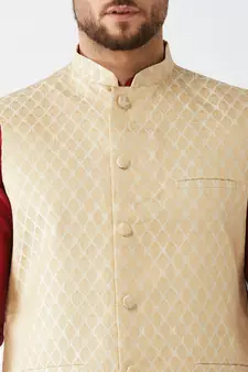 Maroon Woven Silk Blend Dhoti-Kurta