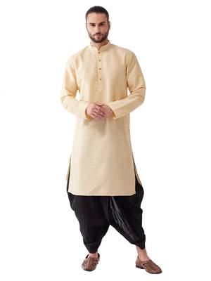 Gold Plain Silk Blend Dhoti-Kurta 1