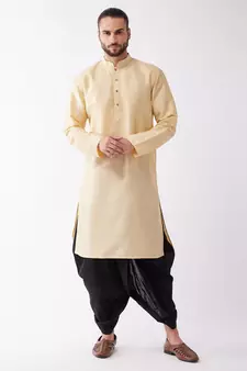 Gold Plain Silk Blend Dhoti-Kurta