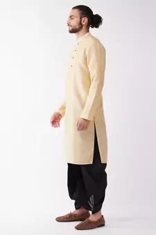 Gold Plain Silk Blend Dhoti-Kurta