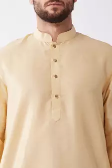 Gold Plain Silk Blend Dhoti-Kurta