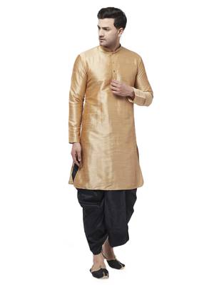 Gold Plain Silk Blend Dhoti-Kurta 1