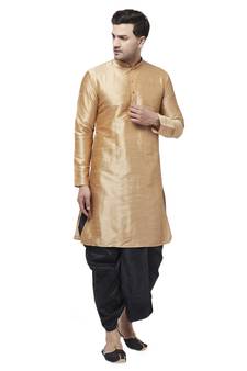 Gold Plain Silk Blend Dhoti-Kurta
