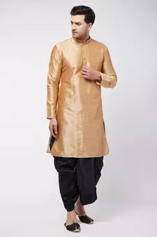Gold Plain Silk Blend Dhoti-Kurta