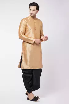 Gold Plain Silk Blend Dhoti-Kurta