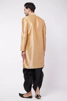 Gold Plain Silk Blend Dhoti-Kurta