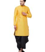 Yellow Plain Silk Blend Dhoti-Kurta