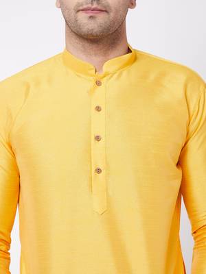 Yellow Plain Silk Blend Dhoti-Kurta 5