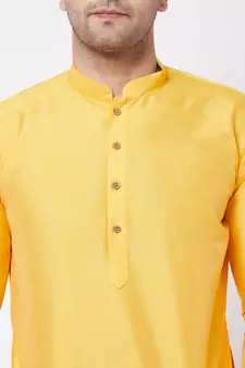 Yellow Plain Silk Blend Dhoti-Kurta