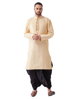 Beige Woven Silk Blend Dhoti-Kurta 1