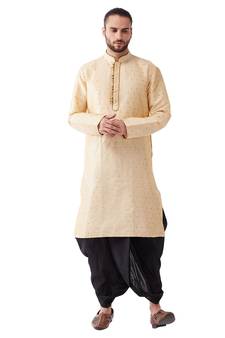 Beige Woven Silk Blend Dhoti-Kurta