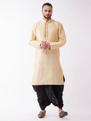 Beige Woven Silk Blend Dhoti-Kurta 2