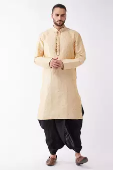 Beige Woven Silk Blend Dhoti-Kurta