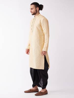 Beige Woven Silk Blend Dhoti-Kurta 3
