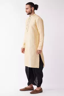 Beige Woven Silk Blend Dhoti-Kurta