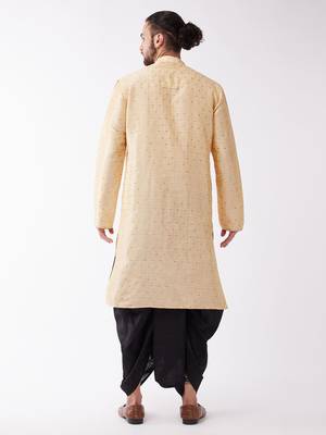 Beige Woven Silk Blend Dhoti-Kurta 4