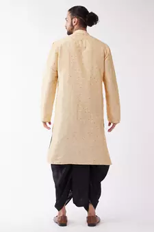 Beige Woven Silk Blend Dhoti-Kurta