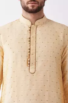 Beige Woven Silk Blend Dhoti-Kurta