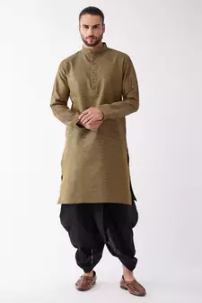 Black Woven Silk Blend Dhoti-Kurta