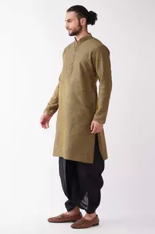 Black Woven Silk Blend Dhoti-Kurta