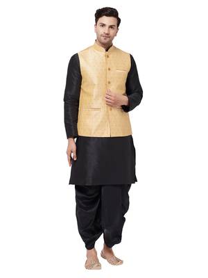 Black Woven Silk Blend Dhoti-Kurta 1