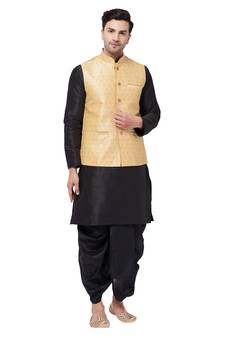 Black Woven Silk Blend Dhoti-Kurta