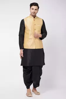 Black Woven Silk Blend Dhoti-Kurta