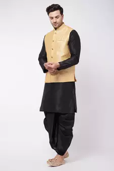 Black Woven Silk Blend Dhoti-Kurta