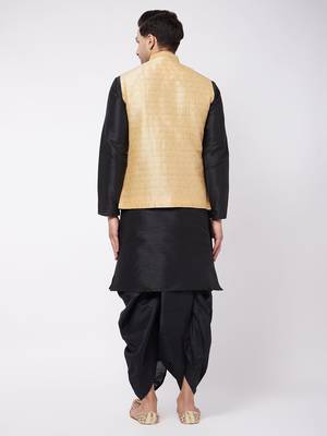 Black Woven Silk Blend Dhoti-Kurta 4