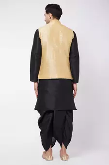 Black Woven Silk Blend Dhoti-Kurta