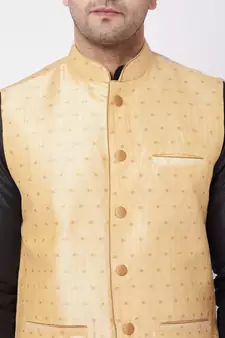 Black Woven Silk Blend Dhoti-Kurta