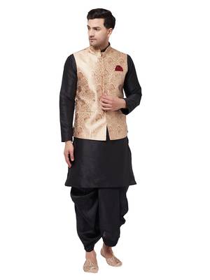 Black Woven Silk Blend Dhoti-Kurta 1